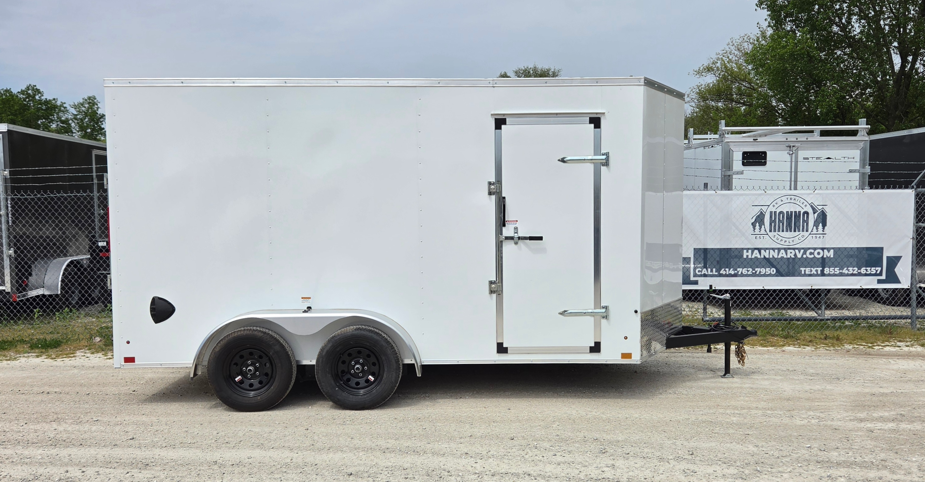 Cross Trailers 7X14 Arrow Wedge Tandem Axle Steel Cargo Trailer with Spring Assist Ramp Door- 6" Extra Height- White